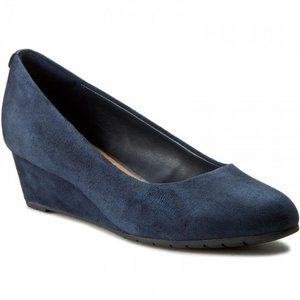 Clarks Vendra Bloom Navy Suede Wedge Pumps